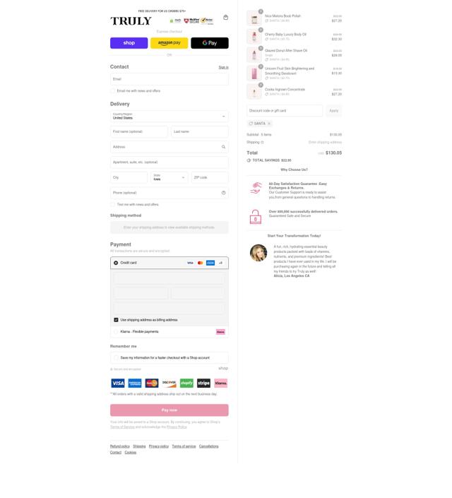 Truly Beauty checkout page showing Truly Beauty discount code box | Screenshot taken by SimplyCodes community member on Sep 14, 2025