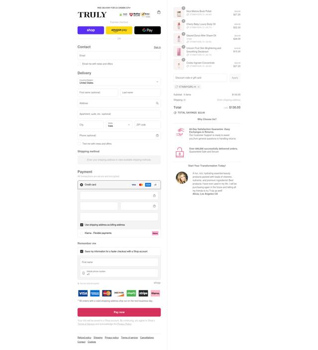 Truly Beauty checkout page showing Truly Beauty discount code box | Screenshot taken by SimplyCodes community member on Sep 14, 2025