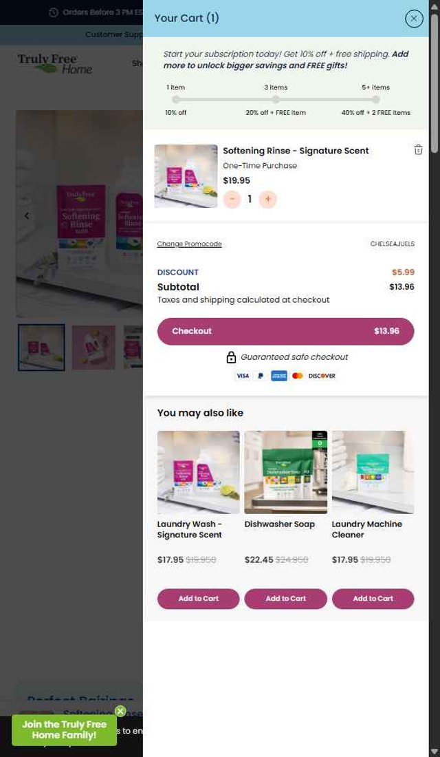 Truly Free checkout page showing Truly Free promo code box | Screenshot taken by SimplyCodes community member on Aug 23, 2025