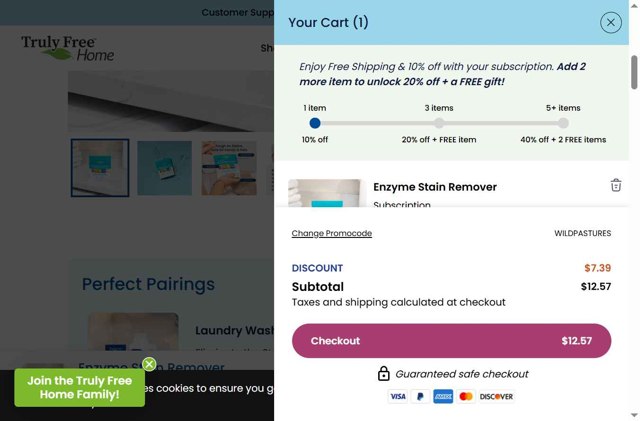 Truly Free checkout page showing Truly Free promo code box | Screenshot taken by SimplyCodes community member on Aug 18, 2025