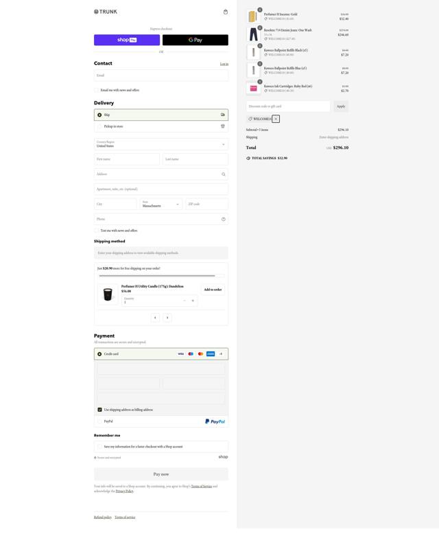 Trunk Clothiers checkout page showing Trunk Clothiers discount code box | Screenshot taken by SimplyCodes community member on Jan 4, 2025