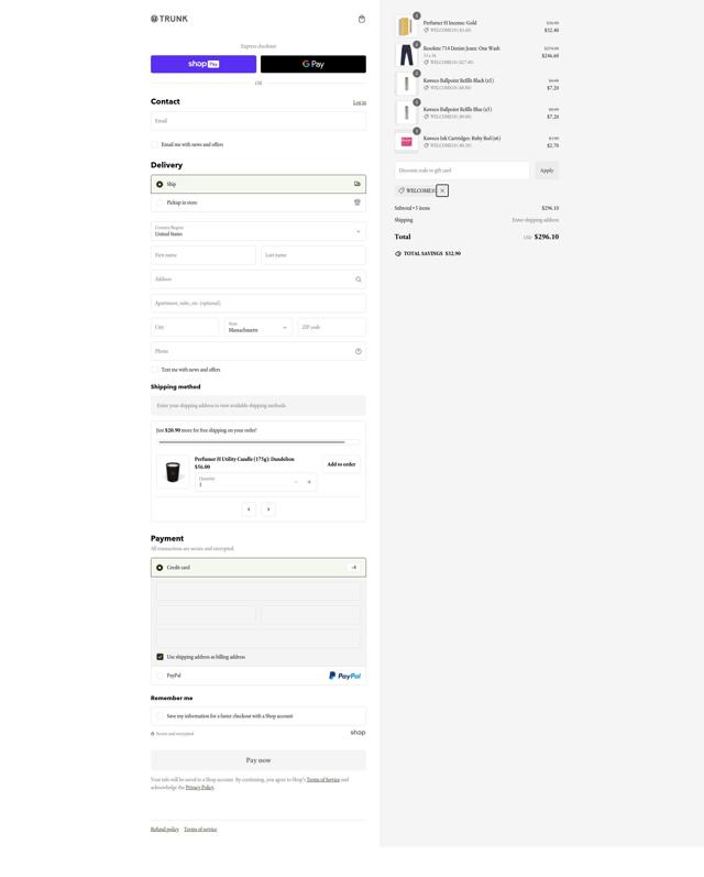 Trunk Clothiers checkout page showing Trunk Clothiers discount code box | Screenshot taken by SimplyCodes community member on Jan 5, 2025