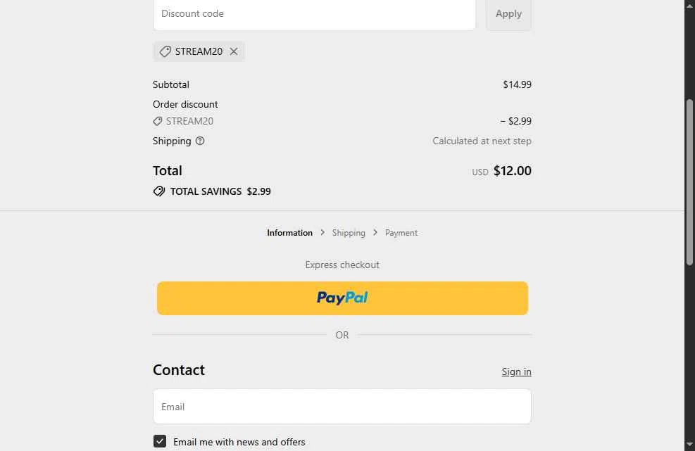 Truscend Fishing checkout page showing Truscend Fishing promo code box | Screenshot taken by SimplyCodes community member on Feb 18, 2026