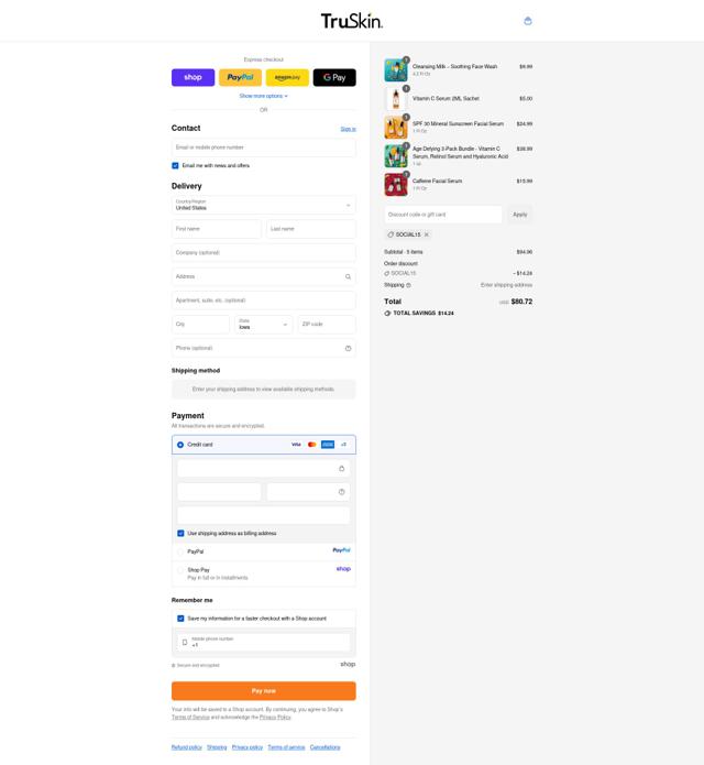 TruSkin checkout page showing TruSkin promo code box | Screenshot taken by SimplyCodes community member on Sep 14, 2025