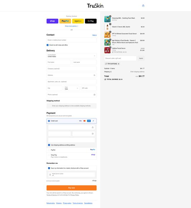 TruSkin checkout page showing TruSkin promo code box | Screenshot taken by SimplyCodes community member on Sep 14, 2025