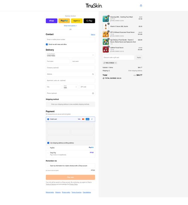 TruSkin checkout page showing TruSkin promo code box | Screenshot taken by SimplyCodes community member on Sep 14, 2025