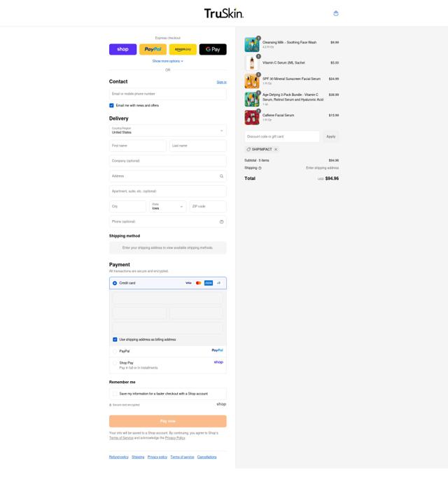 TruSkin checkout page showing TruSkin promo code box | Screenshot taken by SimplyCodes community member on Sep 14, 2025