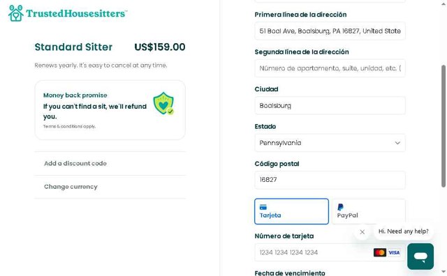 Trusted Housesitters checkout page showing Trusted Housesitters discount code box | Screenshot taken by SimplyCodes community member on Jun 18, 2025