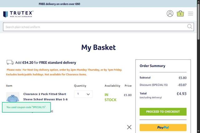 Trutex checkout page showing Trutex promo code box | Screenshot taken by SimplyCodes community member on Aug 16, 2025