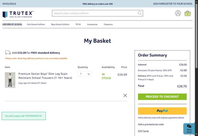 Trutex checkout page showing Trutex promo code box | Screenshot taken by SimplyCodes community member on Aug 25, 2025