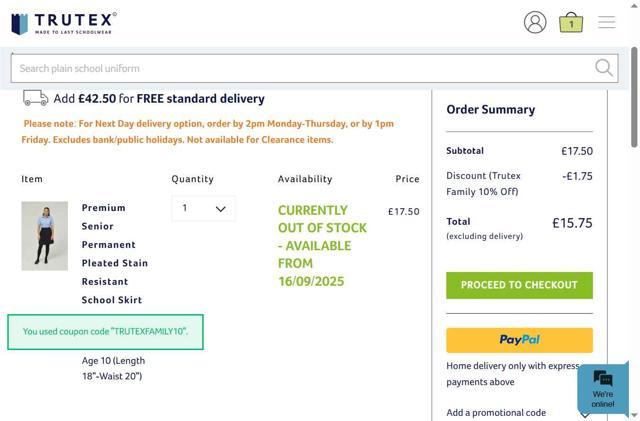 Trutex checkout page showing Trutex promo code box | Screenshot taken by SimplyCodes community member on Aug 18, 2025