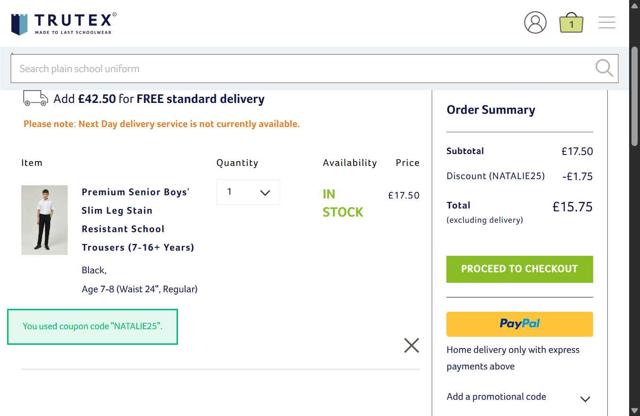 Trutex checkout page showing Trutex promo code box | Screenshot taken by SimplyCodes community member on Aug 24, 2025