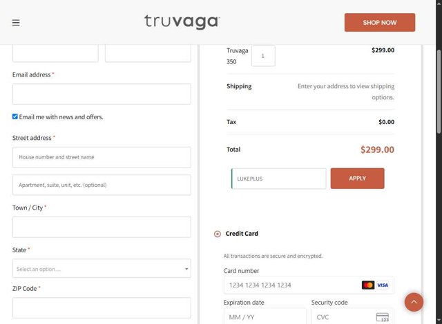 Truvaga checkout page showing Truvaga coupon code box | Screenshot taken by SimplyCodes community member on Jul 14, 2025