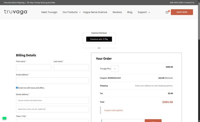 Truvaga checkout page showing Truvaga coupon code box | Screenshot taken by SimplyCodes community member on Sep 4, 2025