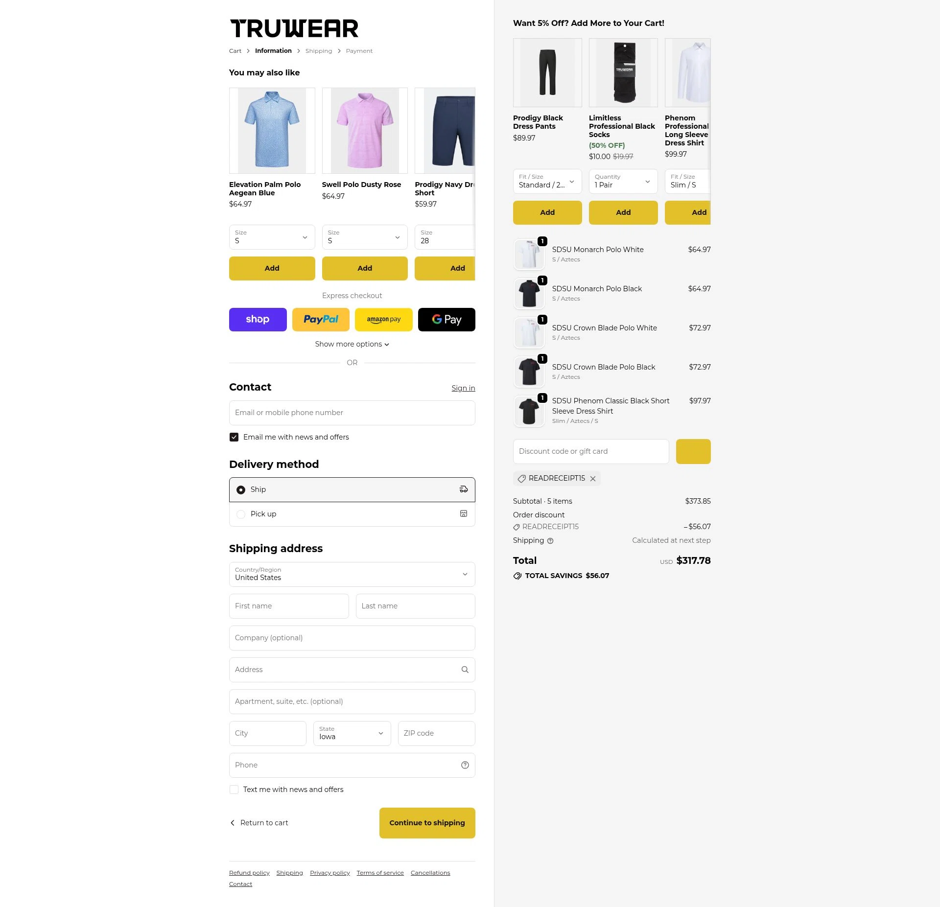 Truwear checkout page showing Truwear discount code box | Screenshot taken by SimplyCodes community member on Feb 5, 2026