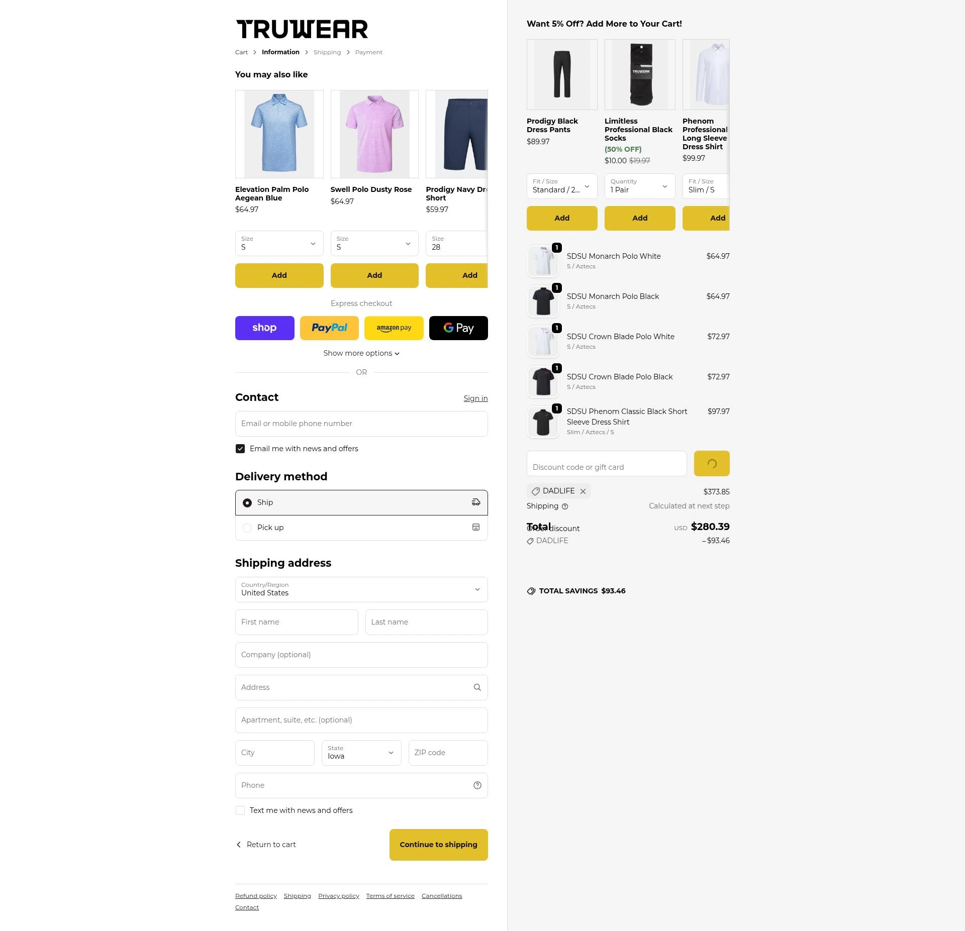 Truwear checkout page showing Truwear discount code box | Screenshot taken by SimplyCodes community member on Feb 5, 2026