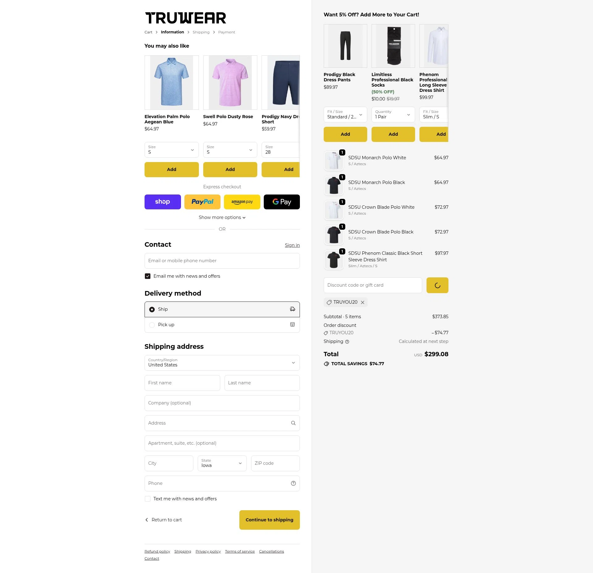 Truwear checkout page showing Truwear discount code box | Screenshot taken by SimplyCodes community member on Feb 5, 2026