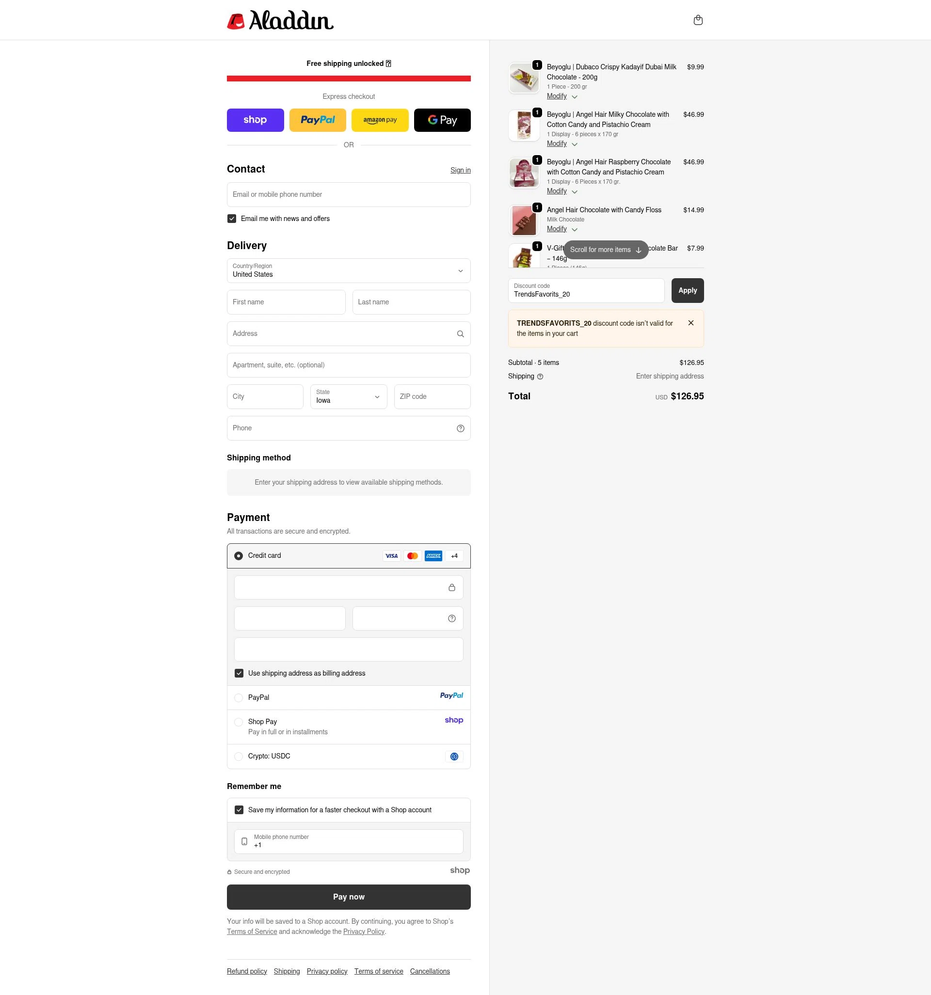 Try Aladdin checkout page showing Try Aladdin discount code box | Screenshot taken by SimplyCodes community member on Oct 6, 2025