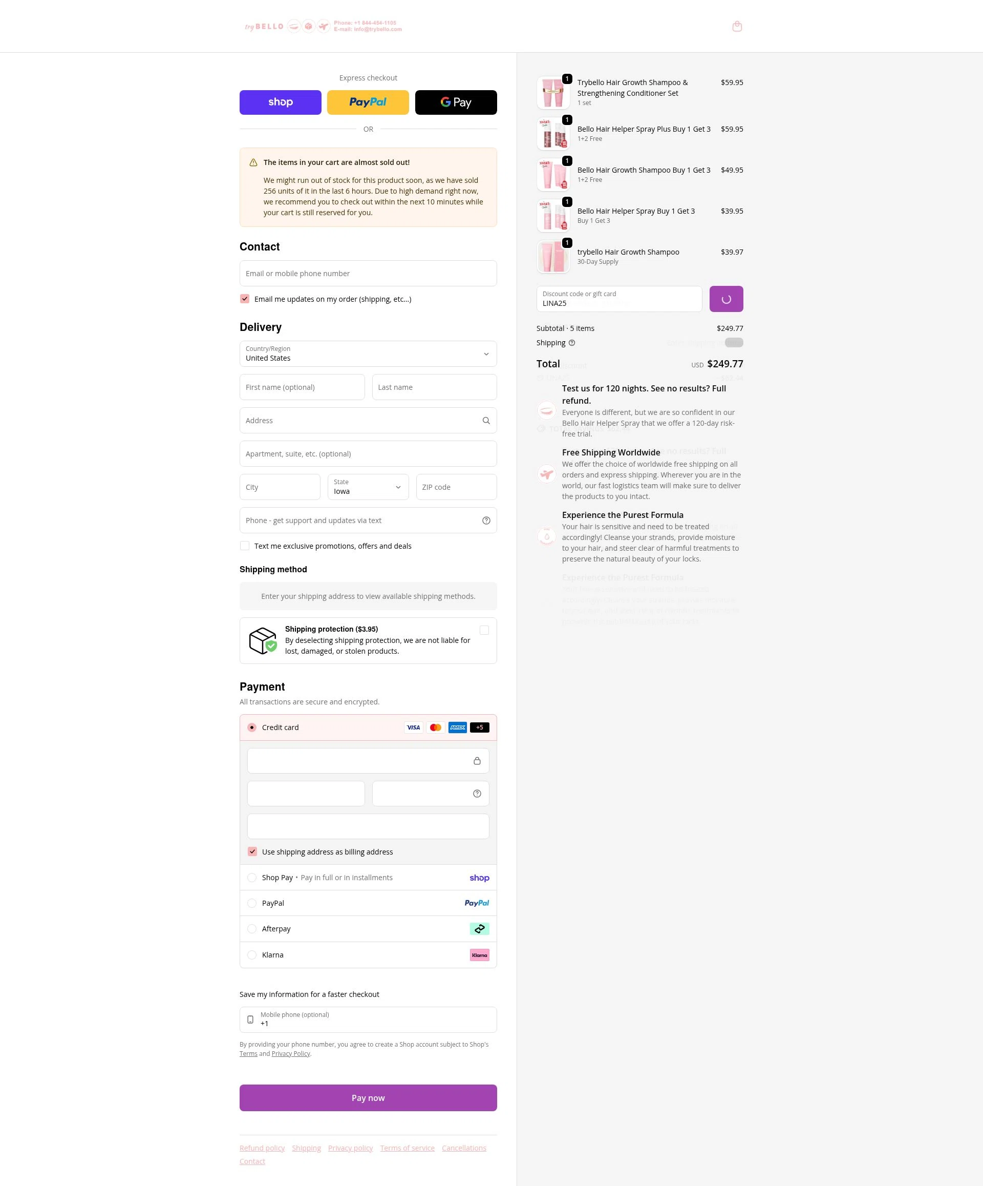 Trybello checkout page showing Trybello discount code box | Screenshot taken by SimplyCodes community member on Feb 13, 2026