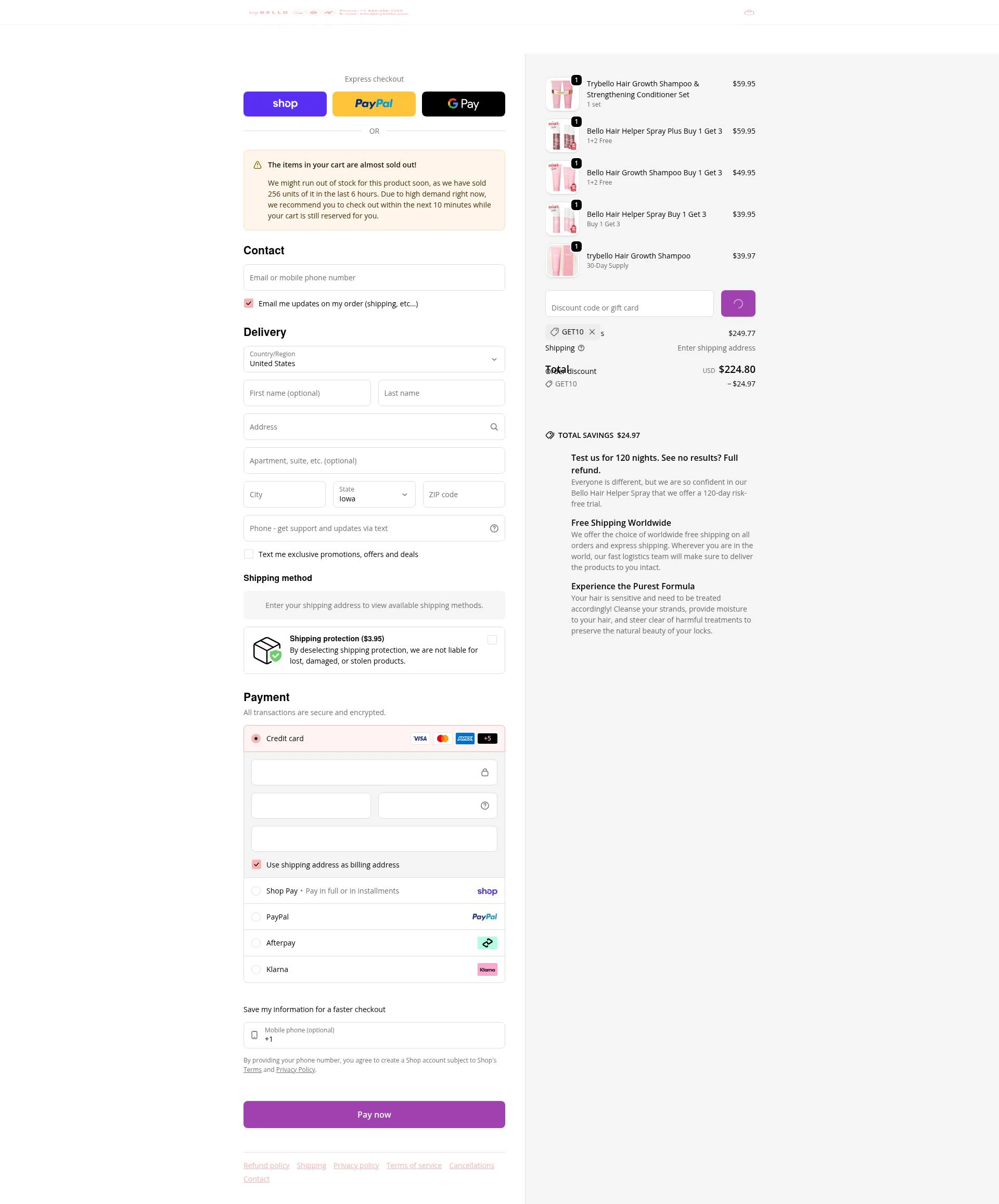 Trybello checkout page showing Trybello discount code box | Screenshot taken by SimplyCodes community member on Feb 13, 2026
