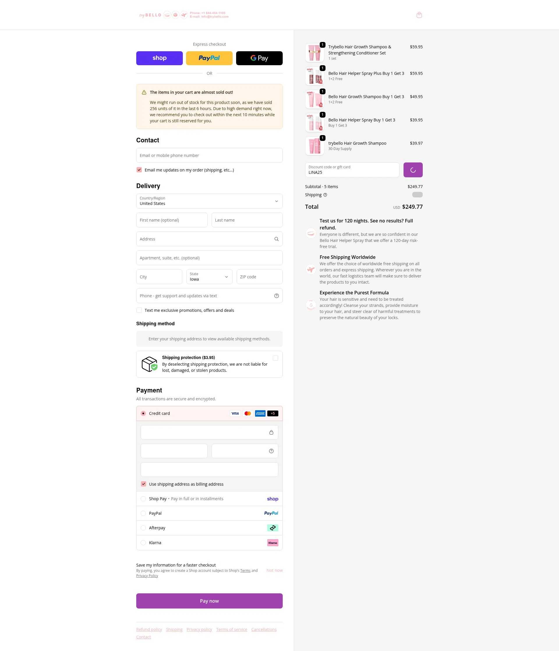 Trybello checkout page showing Trybello discount code box | Screenshot taken by SimplyCodes community member on Feb 15, 2026