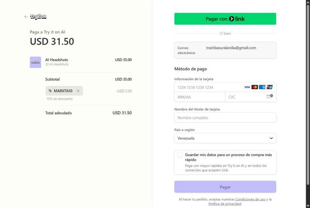 Try it on AI checkout page showing Try it on AI promo code box | Screenshot taken by SimplyCodes community member on Jul 31, 2025