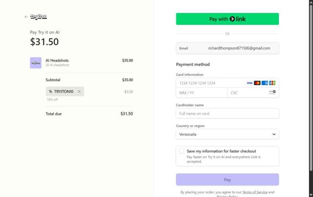 Try it on AI checkout page showing Try it on AI promo code box | Screenshot taken by SimplyCodes community member on Jul 8, 2025