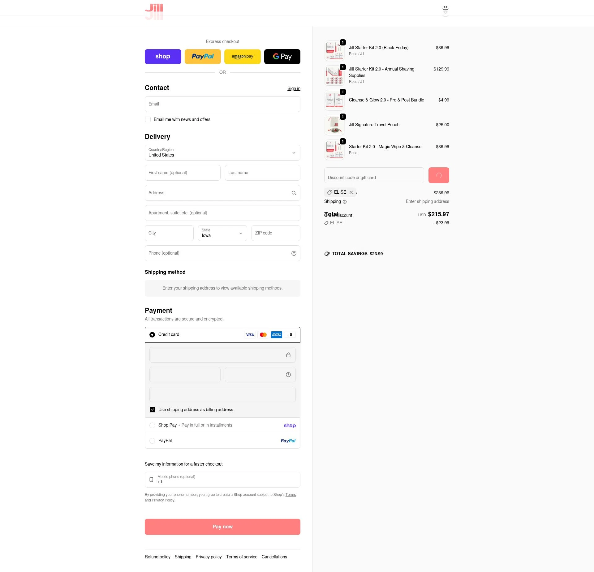Jill checkout page showing Jill promo code box | Screenshot taken by SimplyCodes community member on Feb 20, 2026