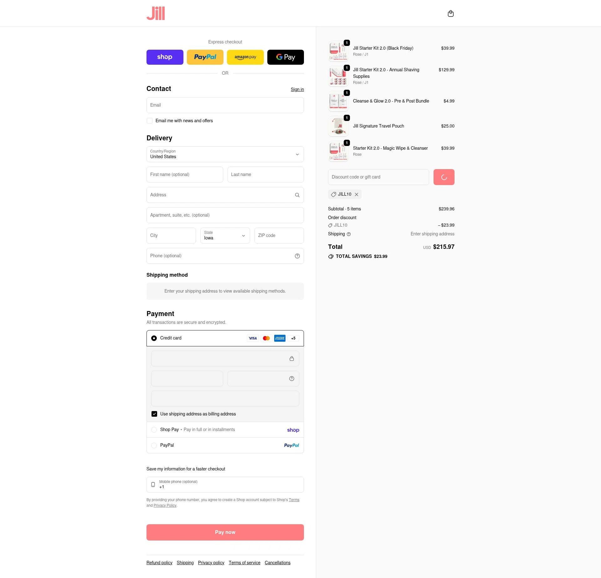 Jill checkout page showing Jill promo code box | Screenshot taken by SimplyCodes community member on Feb 20, 2026