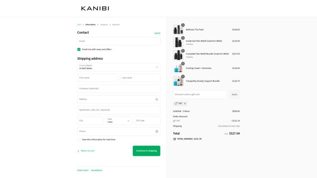 Try Kanibi checkout page showing Try Kanibi promo code box | Screenshot taken by SimplyCodes community member on Sep 9, 2025