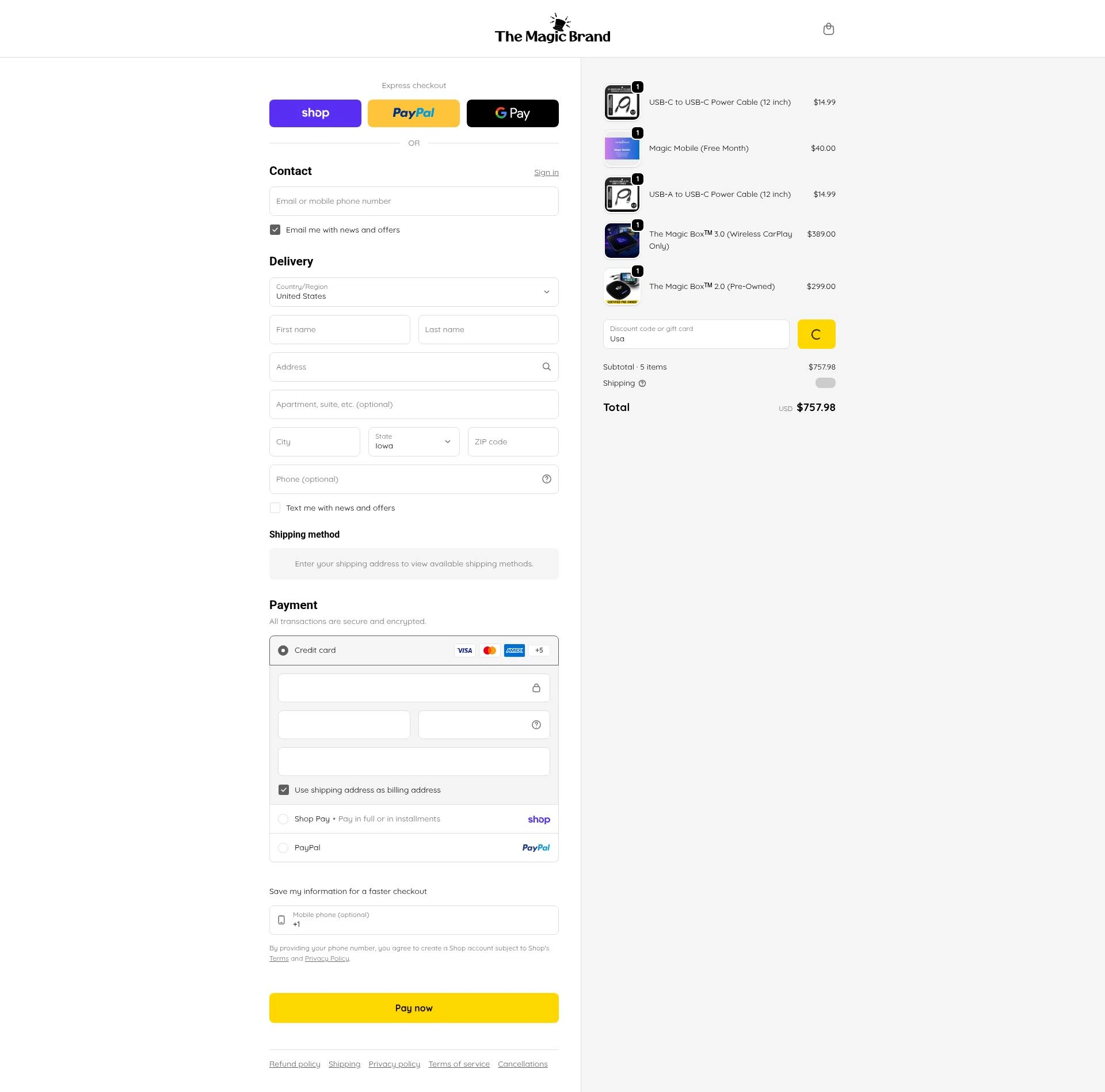 The Magic Brand checkout page showing The Magic Brand discount code box | Screenshot taken by SimplyCodes community member on Feb 10, 2026