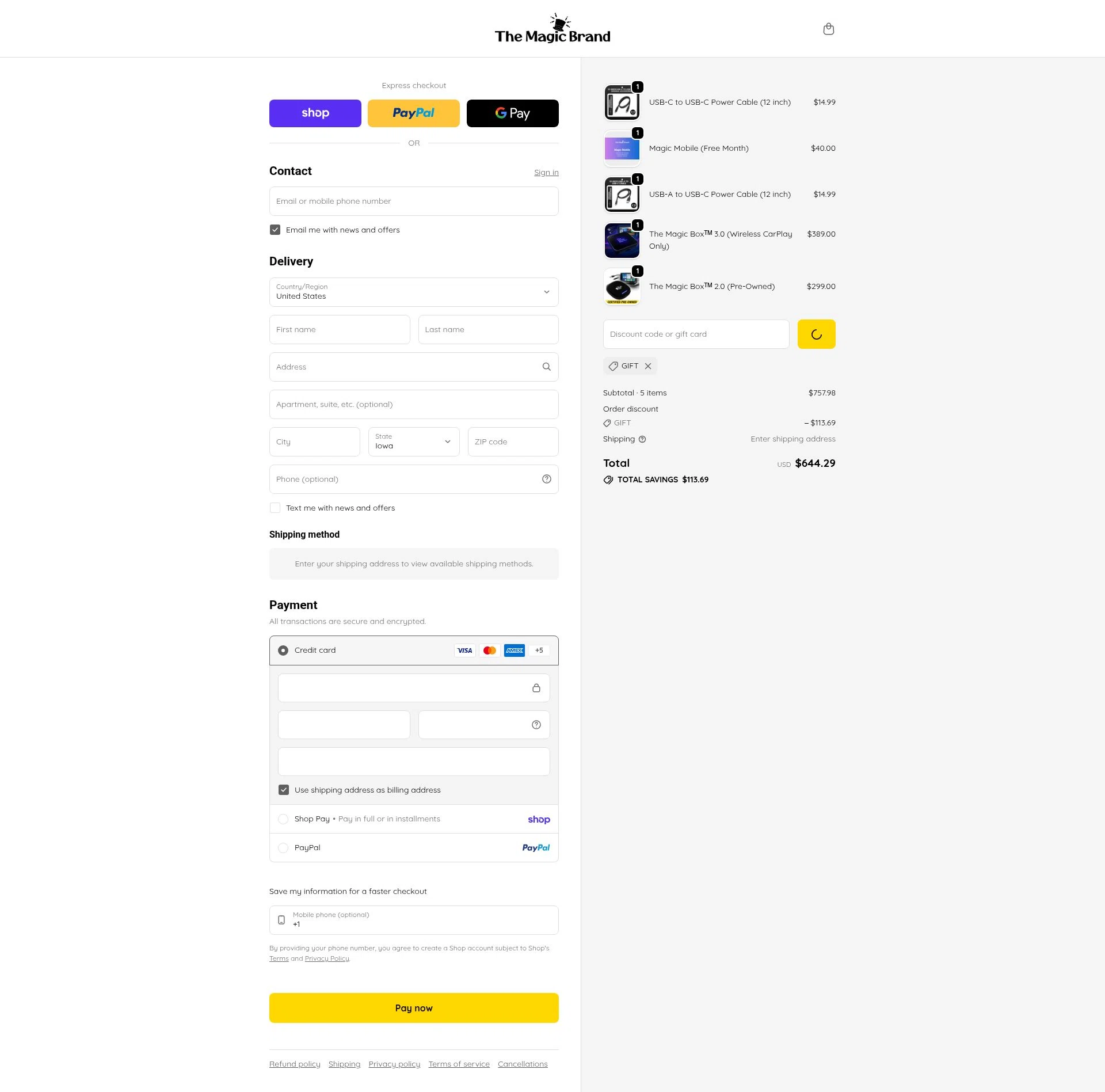 The Magic Brand checkout page showing The Magic Brand discount code box | Screenshot taken by SimplyCodes community member on Feb 10, 2026