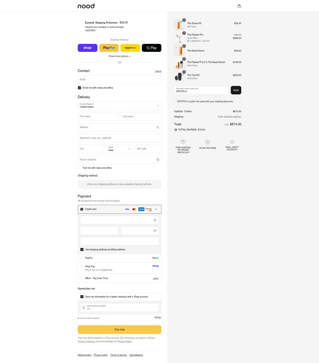 Nood checkout page showing Nood discount code box | Screenshot taken by SimplyCodes community member on Sep 3, 2025