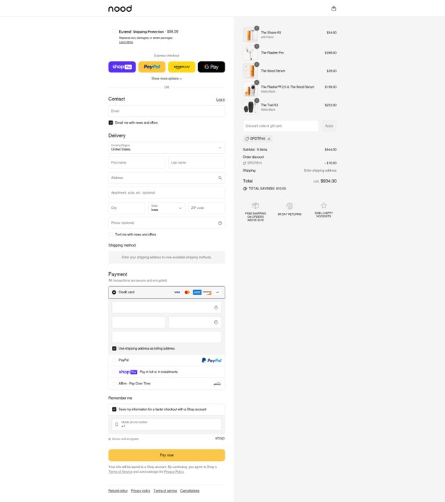 Nood checkout page showing Nood discount code box | Screenshot taken by SimplyCodes community member on Aug 4, 2025