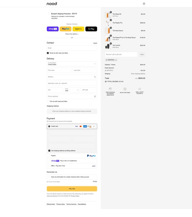 Nood checkout page showing Nood discount code box | Screenshot taken by SimplyCodes community member on Aug 8, 2025