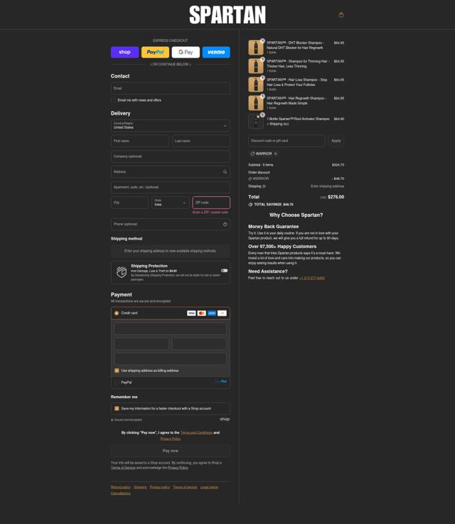 SPARTAN checkout page showing SPARTAN discount code box | Screenshot taken by SimplyCodes community member on Sep 12, 2025