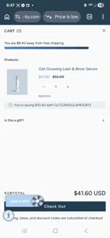 GLITZANDGLAMOUR13 coupon verification screenshot