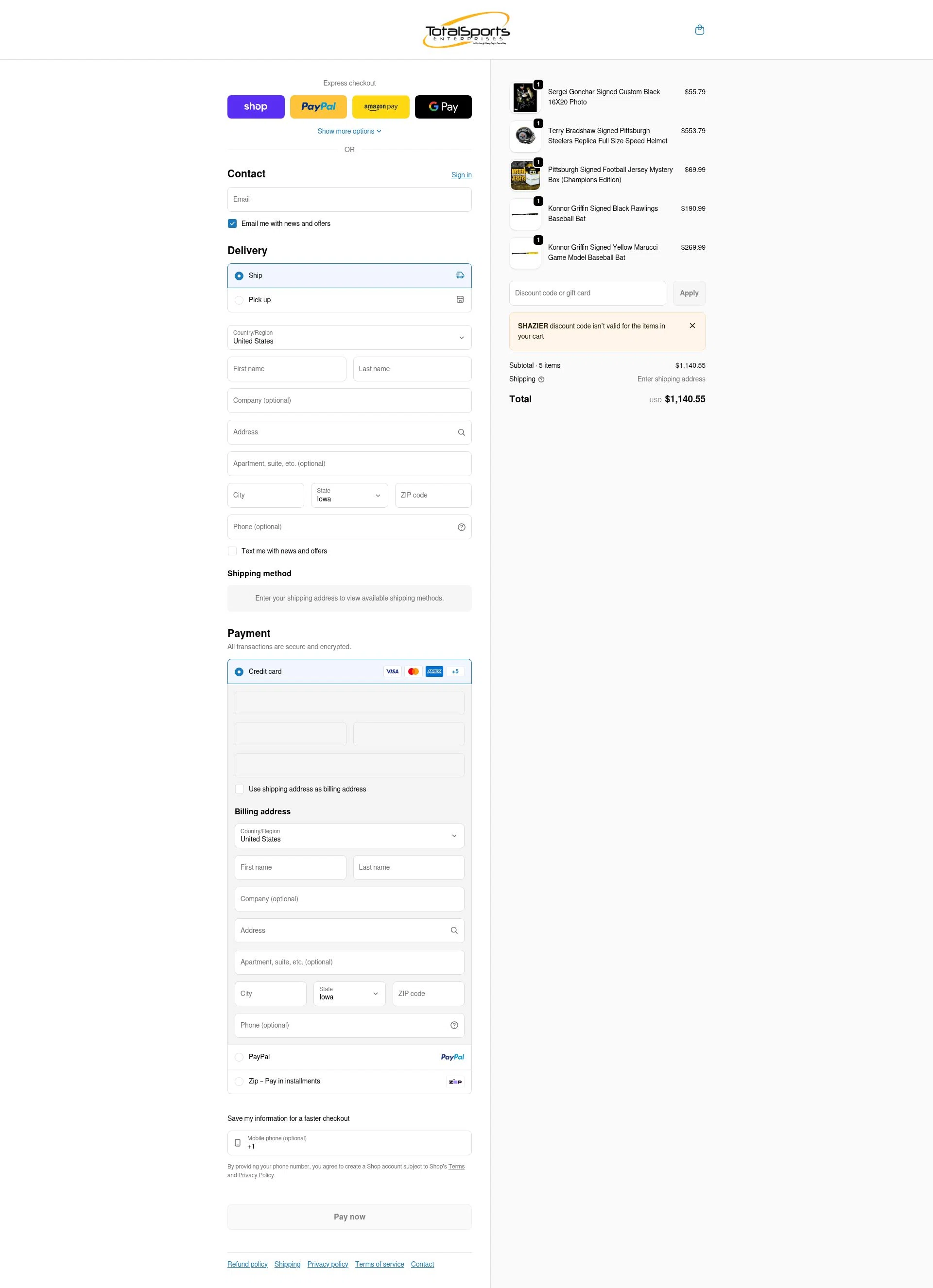 TSE Shop checkout page showing TSE Shop promo code box | Screenshot taken by SimplyCodes community member on Jan 31, 2026