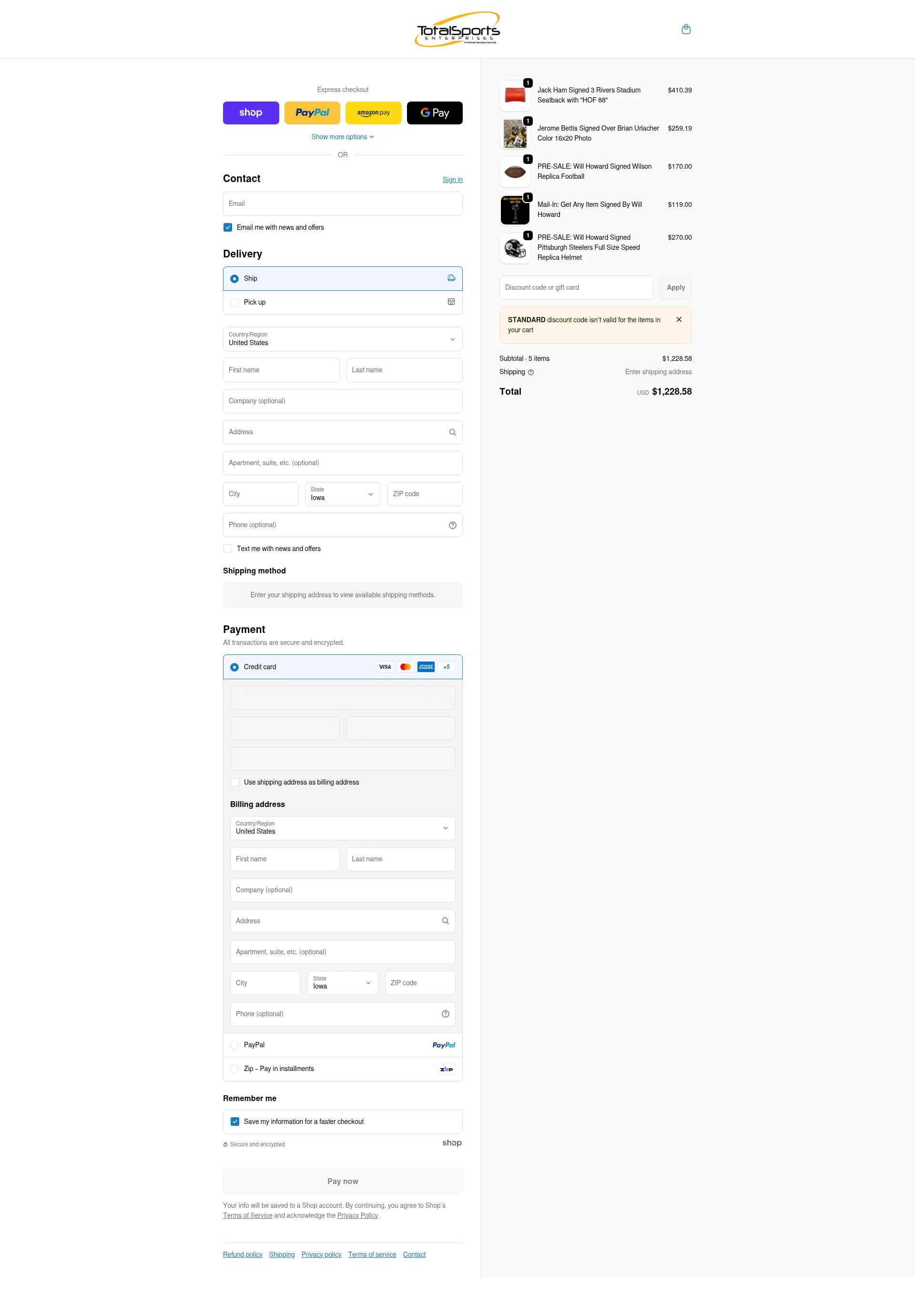 TSE Shop checkout page showing TSE Shop promo code box | Screenshot taken by SimplyCodes community member on Jan 27, 2026