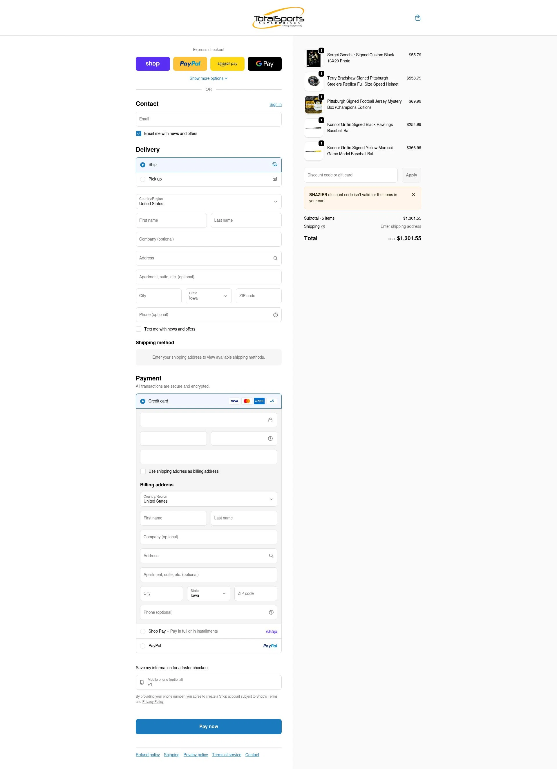 TSE Shop checkout page showing TSE Shop promo code box | Screenshot taken by SimplyCodes community member on Feb 5, 2026