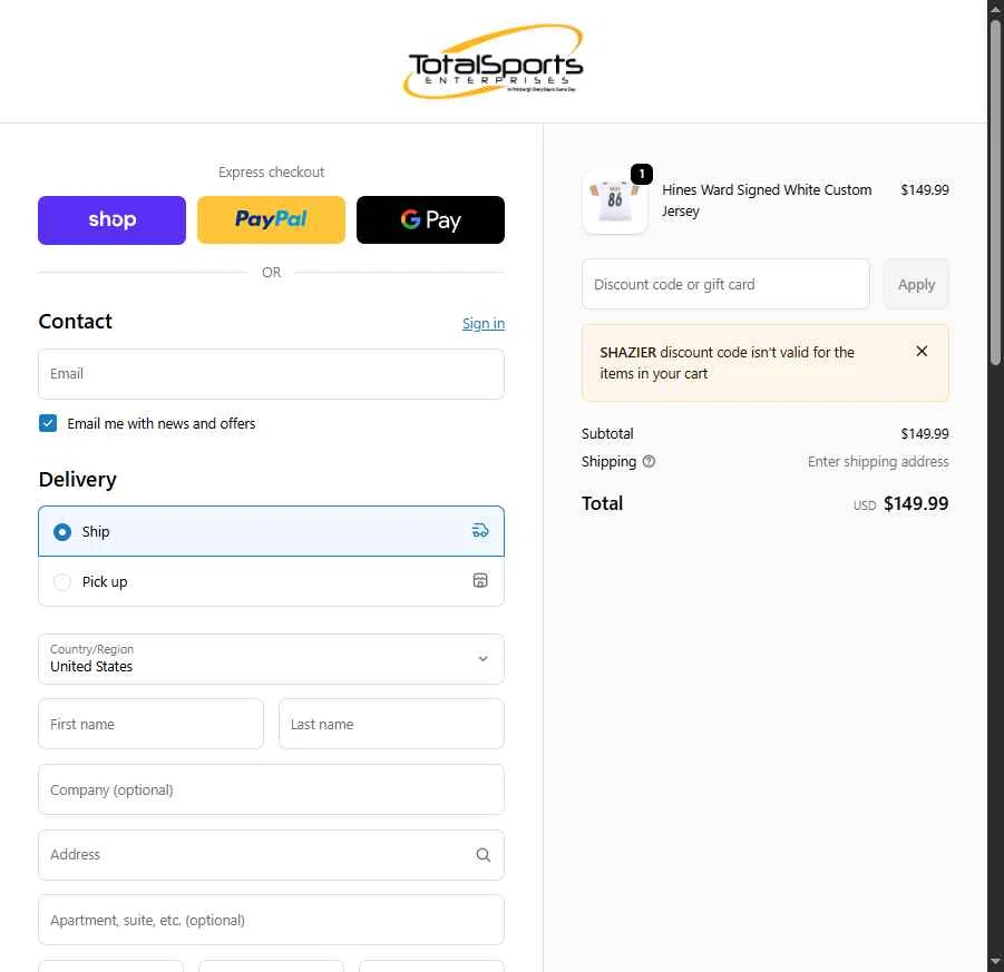TSE Shop checkout page showing TSE Shop promo code box | Screenshot taken by SimplyCodes community member on Feb 5, 2026