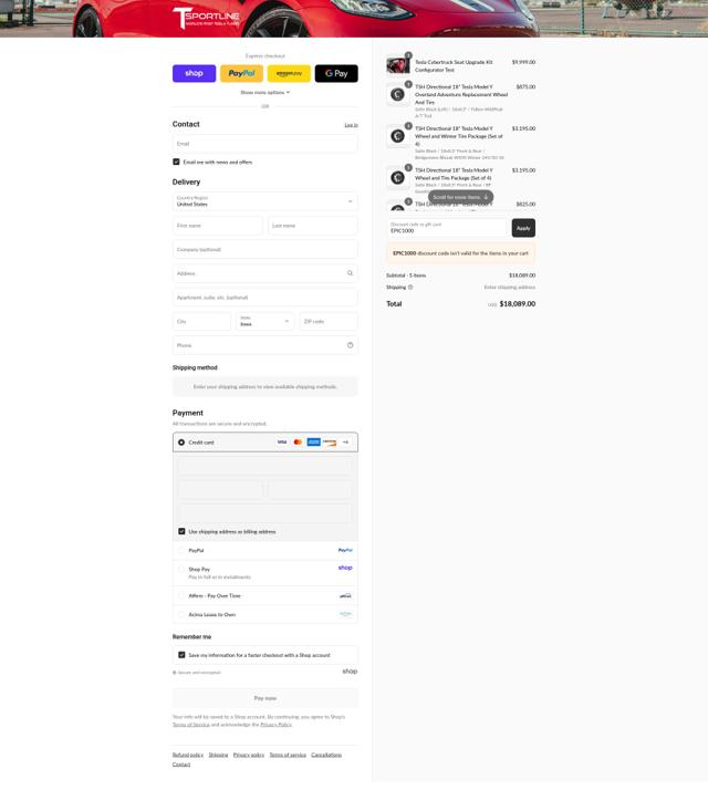 T Sportline checkout page showing T Sportline coupon code box | Screenshot taken by SimplyCodes community member on Sep 4, 2025