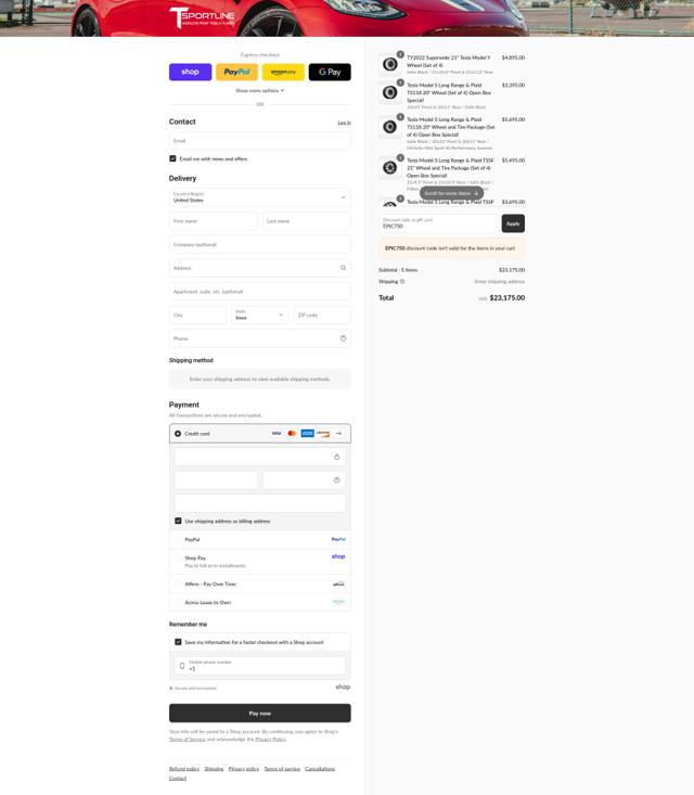 T Sportline checkout page showing T Sportline coupon code box | Screenshot taken by SimplyCodes community member on Sep 8, 2025