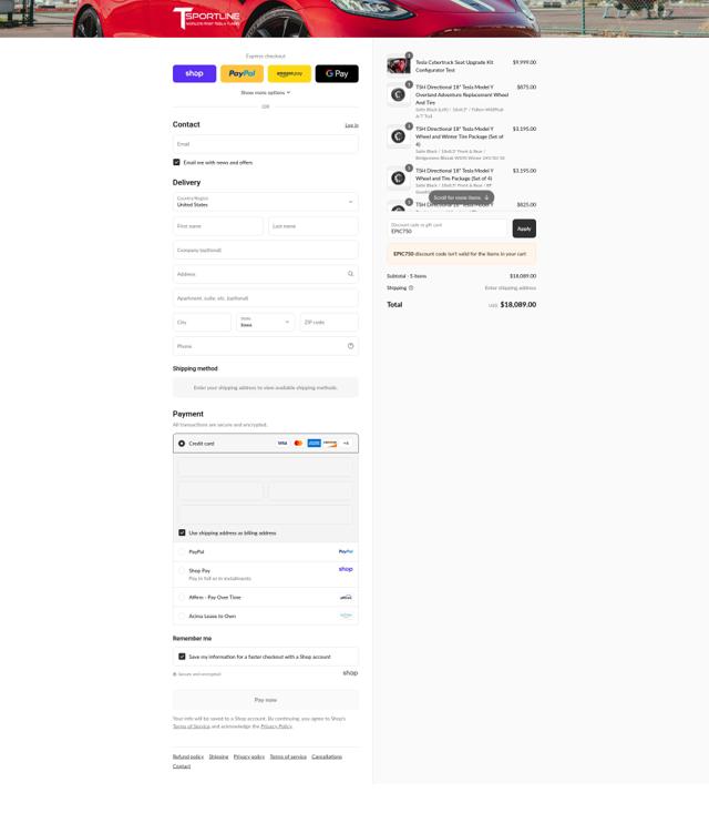 T Sportline checkout page showing T Sportline coupon code box | Screenshot taken by SimplyCodes community member on Sep 4, 2025