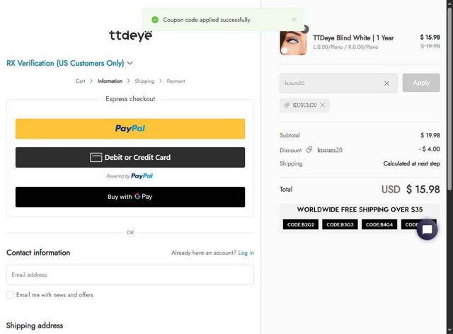 TTDeye checkout page showing TTDeye promo code box | Screenshot taken by SimplyCodes community member on Sep 8, 2025