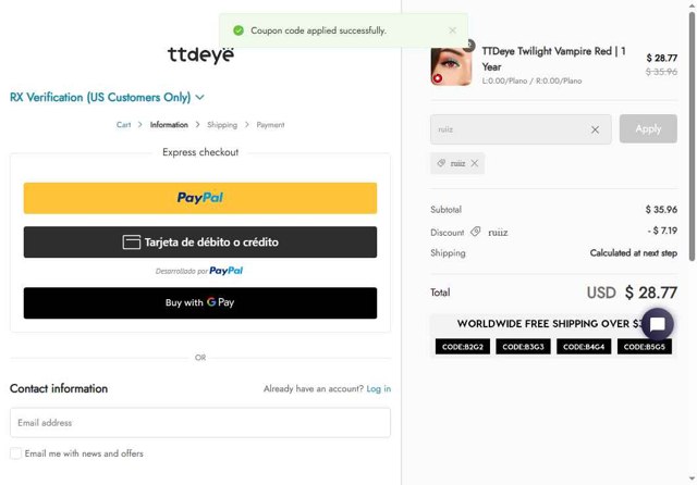 TTDeye checkout page showing TTDeye promo code box | Screenshot taken by SimplyCodes community member on Sep 8, 2025