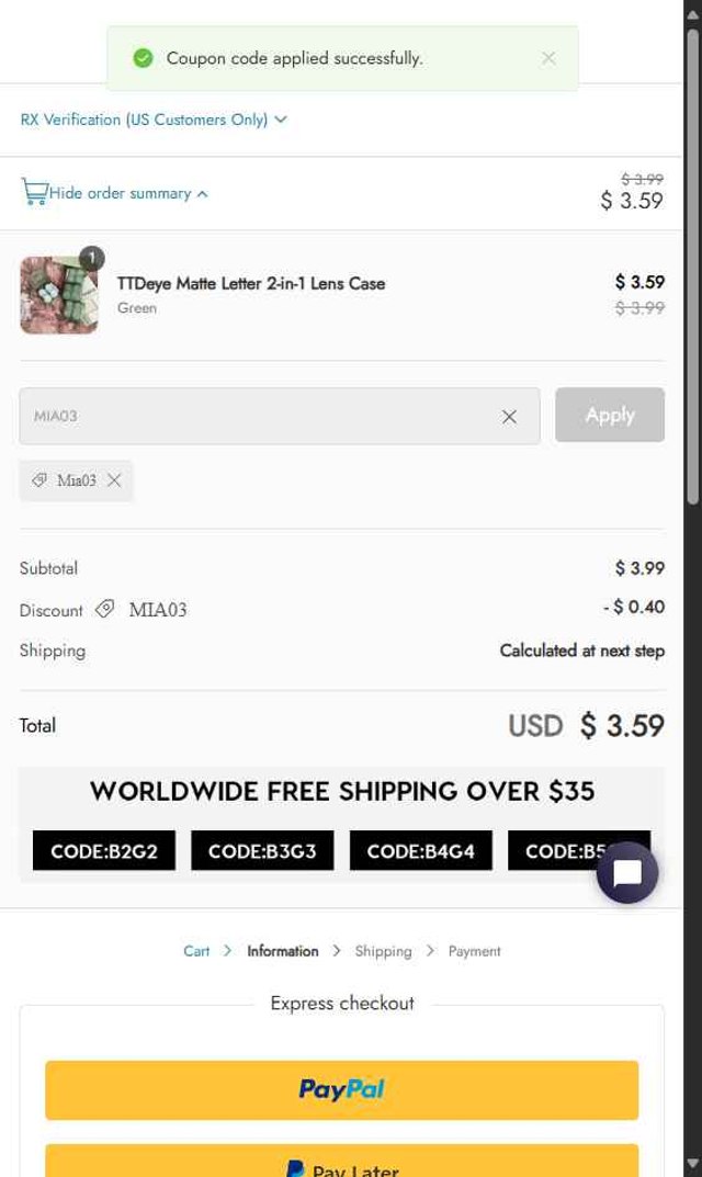 TTDeye checkout page showing TTDeye promo code box | Screenshot taken by SimplyCodes community member on Sep 8, 2025