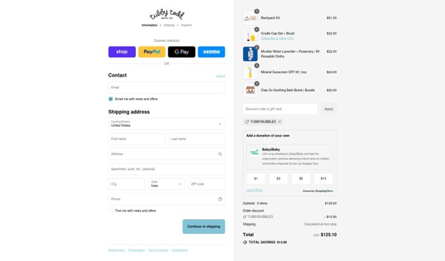 Tubby Todd Bath Co checkout page showing Tubby Todd Bath Co promo code box | Screenshot taken by SimplyCodes community member on Sep 2, 2025