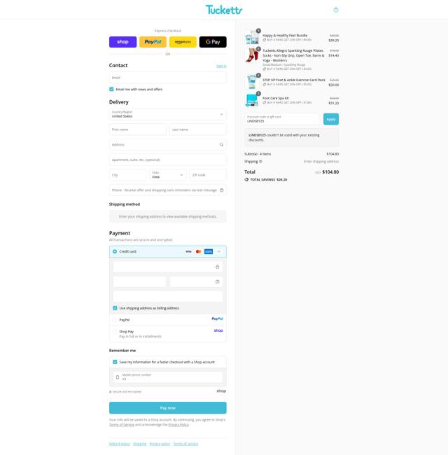 Tucketts checkout page showing Tucketts discount code box | Screenshot taken by SimplyCodes community member on Sep 12, 2025