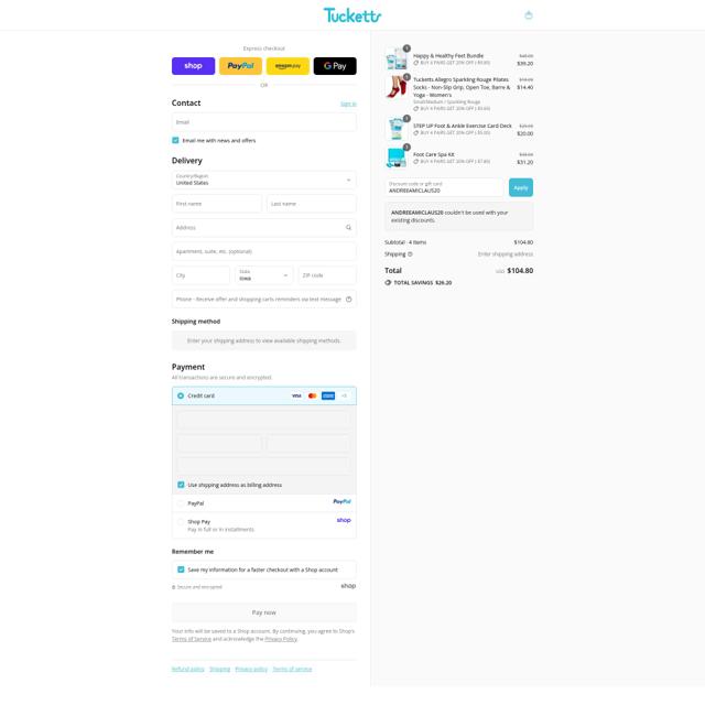 Tucketts checkout page showing Tucketts discount code box | Screenshot taken by SimplyCodes community member on Sep 12, 2025
